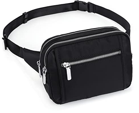 UTO Gürteltasche für Damen Herren Gürteltasche Wasserdicht Nylon Gürteltasche Mode Leichte Brusttaschen mit 3 Reißverschlusstaschen Schwarz