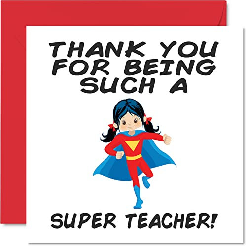 Stuff4 Dankeskarten für Lehrer – Super Teacher Female – Dankeskarten für Lehrer Sie oder Ihn, humorvolle Lehrer-Wertschätzungskarte, 145 mm x 145 mm, Dankeskarten für Lehrer Geschenke