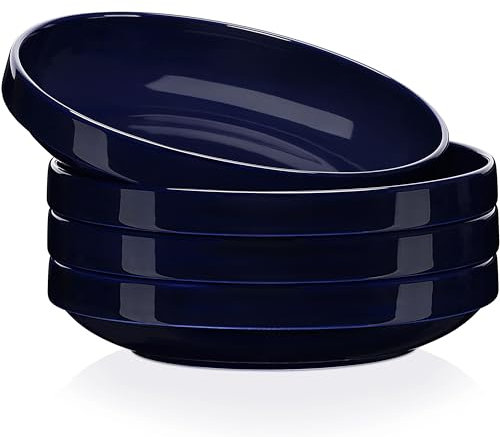 LOVECASA 1250ml Assiette Creuse en Porcelaine | Assiette à Soupe Bleu Foncé | Ø20.7 x H4.5 cm | Écologique - Lavable au Lave-Vaisselle - Ultra Léger | 8 Pièces