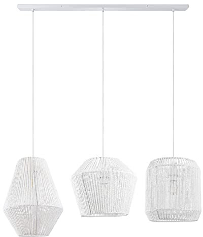 Paco Home Pendelleuchte Esstisch Korb Boho Hängelampe Esszimmer Lampe E27 Pendellampe Rattan Papier, Farbe:Weiß (Ø28 + Ø30 + Ø33cm), Leuchtenart___Farbe:Pendelleuchte - Weiß