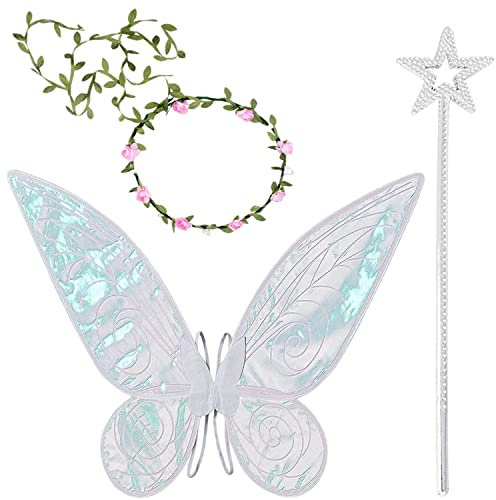 Feenflügel Erwachsene Feenflügel,Feen Flügel,Feenflügel Damen,mit Fee Stirnband und Fee Zauberstab,Fee Engel Prinzessin Set,Fairy Wings,für Karneval,Fasching,Mottoparty,Halloween