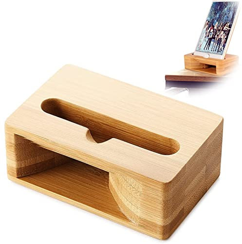 ZAWR Amplificateur de Son en Bois pour Téléphone,Support de Téléphone Portable avec Haut-Parleur en Bambou Naturel Bois de Bambou Son Haut-Parleur Amplificateur Support de Téléphone Dock de Bureau