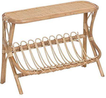 LOLAhome Mesita Rejilla con revistero de Rattan Natural de 70x30x50 cm