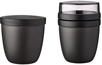 Mepal - 2-tlg. Snackpot - Lunchpot Set Ellipse - Praktischer Behälter zur Aufbewahrung & für Transport von Lebensmittel - Tiefkühltauglich - Spülmachinenfest - Nordic Black