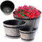 KADAX 3er Set Pflanztopf im Holzfass-Design, ø 23cm + 30cm + 40cm, aus wetterfestem Kunststoff, für Garten, Terrasse & Balkon, dekorativer Blumentopf, Hellgrau, Teich mit Wassereimer