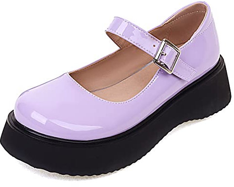 Scarpe Mary Jane con Zeppa da Donna, Pompe del Tallone Medio Punta Rotonda Fibbia Scarpe da Festa con Plateau Moda Xunwuf Viola Numero 37 EU