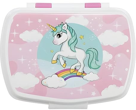 Mevsim Store Unicorn Offiziell lizenziert Lunchbox - 17x14x6 cm - Brotdose - Lunchbox aus Kunststoff mit Clip-Verschlüssen, Vesperdose für Kindergarten