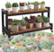 LIGUOYI Pflanzenregale Aus Metall Blumentreppe 2 Ebenen 3 Ebenen Gartenregal Mit Laufrädern, Garten Blumenregal Leiterregal 80 100 120cm Pflanzenregal Für Indoor Outdoor, Schwarz, Weiß