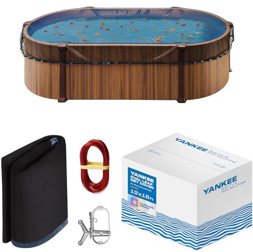 Yankee Pool-Netzabdeckung für ovalen Pool, 3,6 x 4,7 m, robustes 0,4 cm oberirdisches Laubnetz, Schwimmbadnetz zum Schutz vor Blättern, Schmutz und Verstopfung