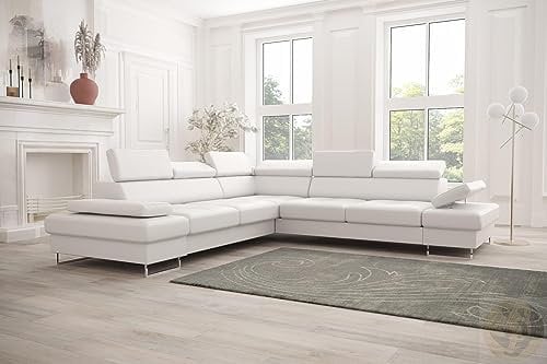 FRIDERIK-EU - Ledersofa, Ecksofa mit schlaffunktion [ Links - Weiss ] Eckcouch mit schlaffunktion, Wohnzimmer Sofa, Eckcouch, Wohnzimmer Möbel, Sofas & Couches, Couch