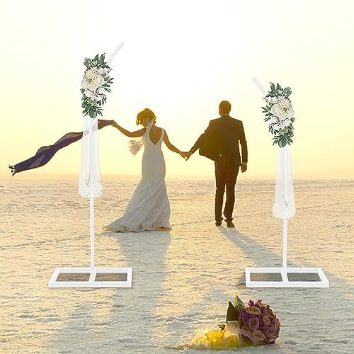 Whemyreat Hochzeitsbogen Ständer,Set Aus 2 Gebogenen Metallrahmen Für HochzeitsböGen,Ballon Blumen Hintergrundständer,HochzeitsböGen Für Zeremonie,Geburtstag,Jahrestag,Blumenständer Hintergrund(Weiss)