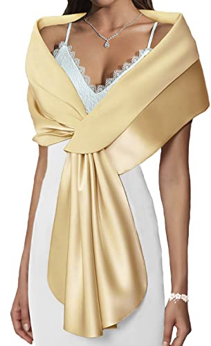 Atigy Damen Satin Stola Festlich Elegante Hochzeit Schals Stola für Abendkleider Brautkleider (M, Champagner)