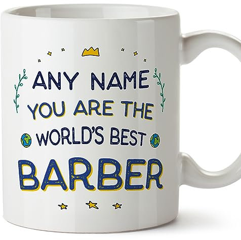 MUGFFINS Personalised Mug for Barber - in English - World's Best - Funny Custom Gift for Colleagues - Ceramic 11oz Mug