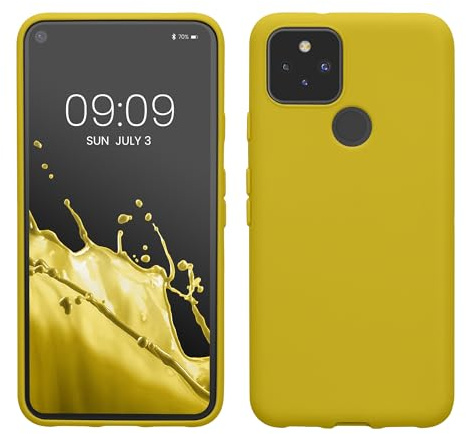 kwmobile Hülle für Google Pixel 5 TPU Case - Handyhülle unterstützt kabelloses Laden, Flexible Schutzhülle, gummiertes Cover in Strahlend Gelb