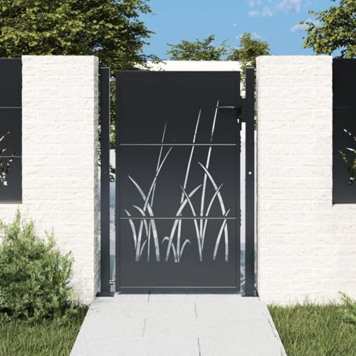Festnight Gartentor Edelstahl gartentür Zauntor Gartenzaun Zauntür Hoftür Metalltor Einfahrtstor Abschließbar Tür Tor Gartenpforte Anthrazit-Gras-Design 105 x 155 cm