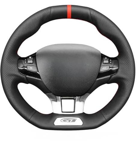 MEWANT Cousu à la Main Caches De Volant pour Peugeot 208 (GTI/GT Line/GT) / 308 (GT/GTI/GT Line) / 308 SW (GT/GT Line) / 2008 (GT Line) Couvre Volant en Cuir Microfibre