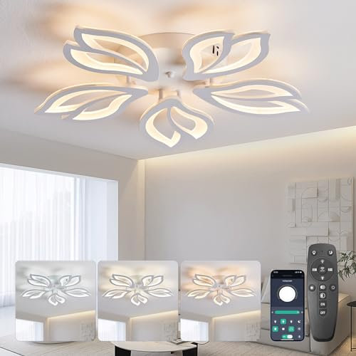 SUCIKORIO LED Deckenleuchte Dimmbar mit Fernbedienung, Modern LED Deckenlampe Wohnzimmer 48W Wohnzimmerlampe 2700K-6500K Schlafzimmerlampe Decke mit APP für Schlafzimmer, Küche, Badezimmer, Flur