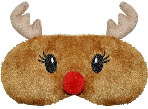 Mezeic Augenmaske für Schlafen, Weihnachten Rentier Schlafmaske 3D Süße Tiere Augenbinde Augen Abdeckung Plüsch Nachtmaske für Kinder Mädchen Reisen Nickerchen (Weihnachten Rentier)