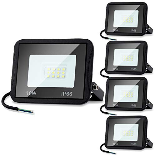 Jopassy LED Strahler Außen 5x 10W,Wasserdicht LED Fluter Flutlicht 900lm 6000k Kaltweiß,IP66 Außenstrahler für Garage,Schuppen,Terrasse,Arbeitsraum,Sportplatz,Rasenflächen,Auffahrt