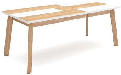 Skraut Home | Table à Manger | Meuble Salle à Manger | 200 | pour 10 Personnes | Pieds en Bois | Style Moderne | Chêne et Blanc