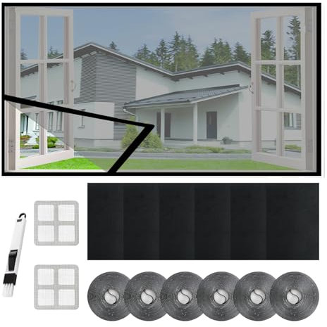 6 Stück Fliegengitter Fenster, 130 x 150 cm Insektenschutz Fenster, Moskitonetze für Fliegen mit 2 Reparaturbeihilfe und 1 Reinigungsbürste für Dachfenster, Balkontür (B-130 * 150cm)