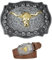 AWOCAN Gürtelschnalle Herren Western Gürtelschnalle Longhorn Bull Head/Flying Eagle Große Schnalle Gürtel geprägte Blumen Gürtel für Männer und Frauen (B)
