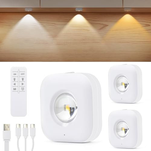 Lightsjoy Luce Led Sottopensile Ricaricabile, 3 Pezzi Luce Armadio Batteria con Telecomando, USB Lampada Senza Fili, 3000K-6000K Dimmerabile Lampada con Timer per Armadio, Cucina, Vetrina