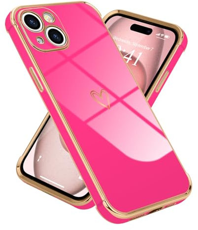 Micoden iPhone 12 Case - Cute Heart Women Girls Silicone Design Fashion Plating Edge Ultra Thin Shockproof Protective Bumper Case for iPhone 12 Rose Red