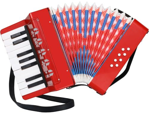 Akkordeon Kinder,17 Tasten 8 Bässe Piano Akkordeon,Ziehharmonika Kinder mit Einstellbare Trageriemen,Akkordeon Erwachsene und Kinder ab 3 Jahre,Akkordeon Musikinstrument für Anfänger (Rot)