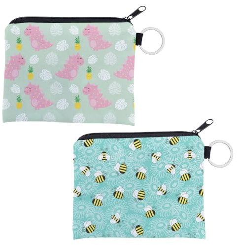 2-teiliges Münzgeldbörse für Junge und Mädchen mit Dinosaurier-Motiv, süßes Cartoon-Münztäschchen mit Reißverschluss, Tier-Motiv, kleine Geldbörse, Karten-/Schlüsselring-Geldbörse