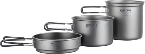 Explorer Bear Titanium Stackable Camping Cooking Pot Mess Kit Set