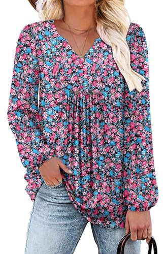 CHICZONE Ladies Tunic Tops Long Sleeve V-Neck Blouse Womens Henley T-Shirt Loose Fit