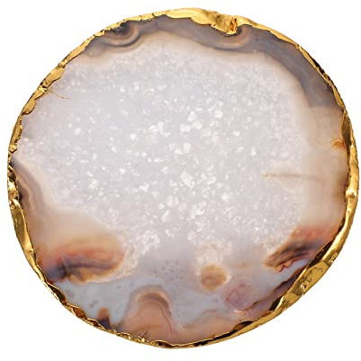 Alipis Posavasos De Piedra Natural con Borde Dorado Y Ágata Ovalada para Cocina Resistentes Al Calor