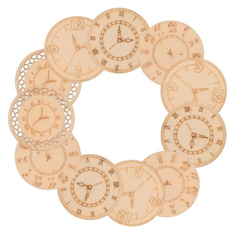 MERRYHAPY 16 Stück Holzuhr Dekoration Uhr DIY Dekoration Blanko Farbe Basteln Unvollendetes Zifferblatt Ersatz Zifferblatt Wanduhr Gesicht Nur Unbemalte Ausschnitte Anhänger