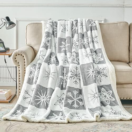 EAQ Sherpa Fleece Throw Blanket Fleece Blanket for Adults, Soft Thick Tleece Throw Blanket Fluffy Blanket Throw for Sofa, Bed and Couch (Snowflake Gray, 150x200cm)