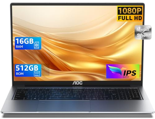 AOC PC Portatile 16GB DDR4 RAM 512GB SSD, N97 è superiore al N95,15.6 Pollici FHD Schermo,Gaming Notebook, Laptop (fino a 3,6 GHz) 5G WiFi/BT5.1, USB3.0, HDMI 2.0 Computer Portatile (Grigio)