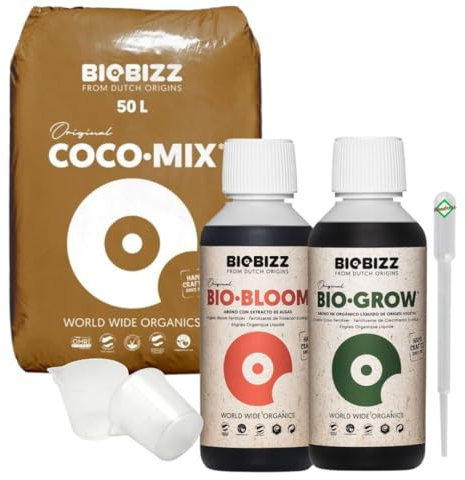 Weedness BioBizz Coco Mix 50 Liter + Dünger Set - Kokoserde gepresst Blumenerde Substrat Kokos Anzuchterde Grow