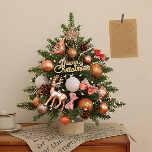 Mini árbol de Navidad con luces, árbol de Navidad decorativo artificial, adorno de escritorio de vacaciones, decoración del hogar, regalo de fiesta (rosa, 45 x 12,5 x 12,5 cm)