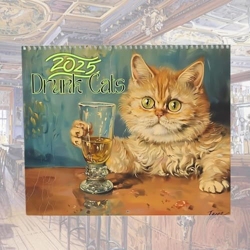Drunk Cat Kalender 2025 Wandkalender, Süßer Katzen Monate Kalender 2025, Lustiger Familienplaner Kalender Für Katzenliebhaber, Organisieren Und Planen, 8,5 X 11 Zoll
