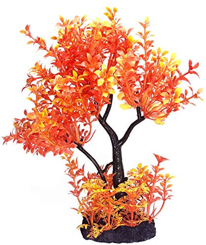 Mipukbay Fish Tank Decorations, Orange Aquarium Decor, Fake Aquarium Plants Artificial Plastic Plant Tree
