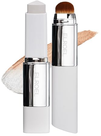 ELROEL Blanc Cover Cream Stick V White - Korean Color-Changing Foundation Stick with Volufiline - Medium to Full Coverage Dewy Finish Base Makeup - Dual-Ended with Detachable Brush (203 Medium)