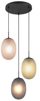 Cluster Pendelleuchte 3-flammig mit farbigen Glasschirmen oval Ø 43cm