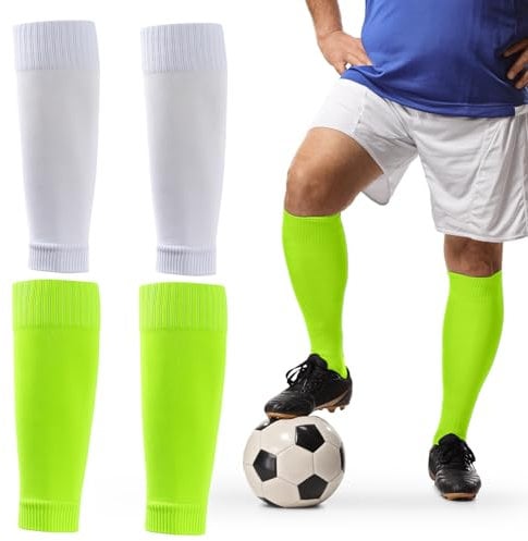 Football Sock Sleeves for Men - 2 Pairs of Sock Sleeve Football for Adults, Pre Cut Football Socks, Footless Football Socks, Fit Perfectly Over Shin Pads (Green & White)