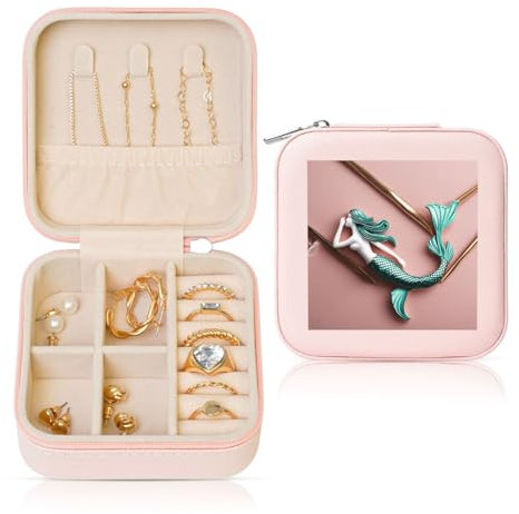 XTYGETY Accessoire02 Schmuckkästchen mit Meerjungfrauen-Motiv, PVC-Leder, mit Samt gefüttert, für Damen, für Halsketten, Ohrringe, Armbänder