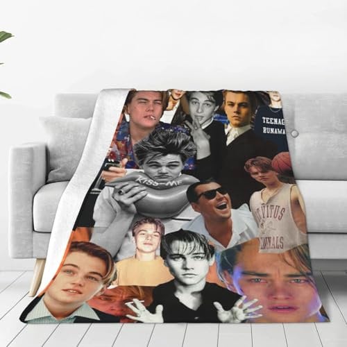 Foursssve Leonardo Collage Dicaprio Flanell-Überwurfdecke, 152,4 x 127 cm, weich, gemütlich, für Bett, Sofa, Couch, Wohnzimmer, Stuhl, Reisen, leichte Decke, alle Jahreszeiten