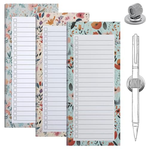 IKR 3 Pack Magnetic Shopping List Pad, Magnetic sheets for Refrigerator To Do List Pad with 1 Magnetic Pen Clip Magnetic Grocery List Magnetic Memo Notepads Magnetic Pen Holder for Fridge