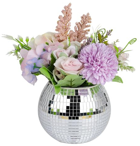 Disco Ball Planter, Disco Ball Vase, Disco Ball Flower Pot, A Cute and Trendy Vase for Centerpieces, Silver Mirror Finish Adds Glamour to Your Table Decor, for Bar,Office (Silver, 4 * 5 * 5 inch)