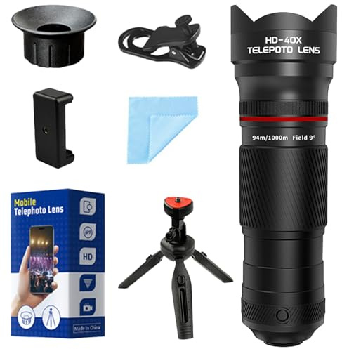 Kit de teleobjetivo con zoom 40X para smartphones, lente de cámara HD con trípode, compatible con iPhone Samsung