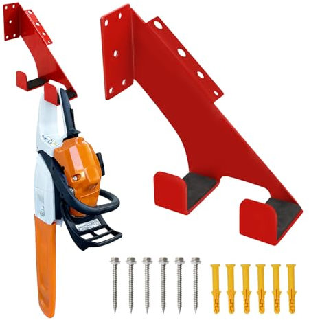 Chainsaw Hanger, Heavy-Duty Alloy Steel Wall Mount Bracket, Chainsaw Holder for Stihl, Husqvarna, Echo Saws, Garage Organization Garage Storage Shed Organizer Mounted Chainsaw Rack （Red,1 Pack )