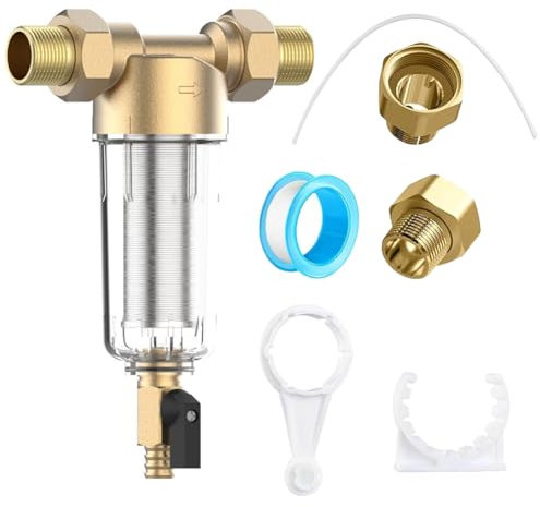 Rückspülfilter Vorfilter Hauswasserwerk – Wasserfilter Garten & Hausanschluss, 1 Zoll Spin Down Sedimentfilter mit 3/4 Adapter, Rostfrei Edelstahl, Vorfilter Gartenpumpe, Wasser Filter Hauswasserfilt